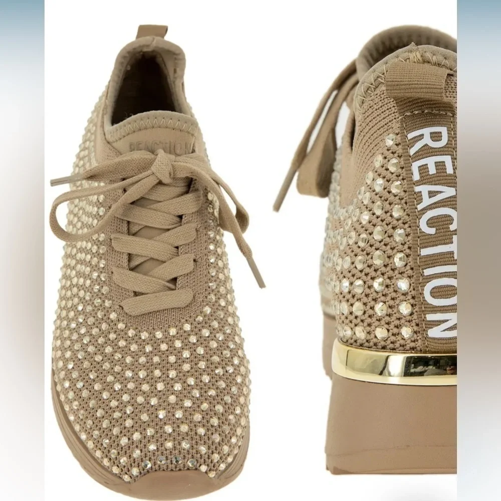 Corley Rhinestone Lace-Up Sneaker Tan size 8 REACTION KENNETH COLE